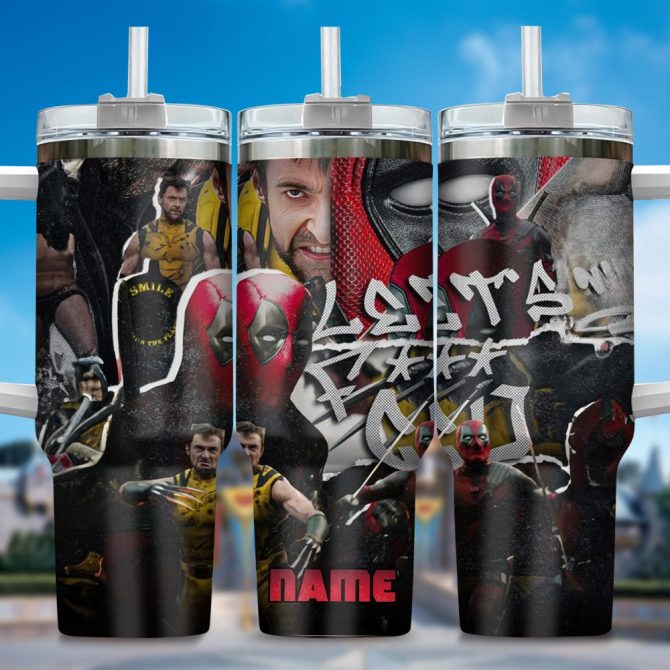 Deadpool Wolverine Movies Custom Stanley Quencher 40Oz Stainless Steel Tumbler With Handle