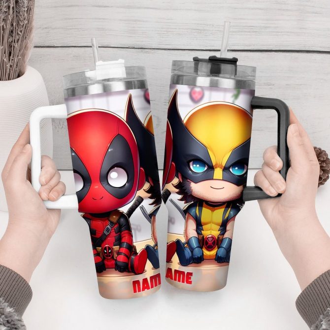 Deadpool Wolverine Movies Custom Stanley Quencher 40Oz Stainless Steel Tumbler With Handle - Image 4
