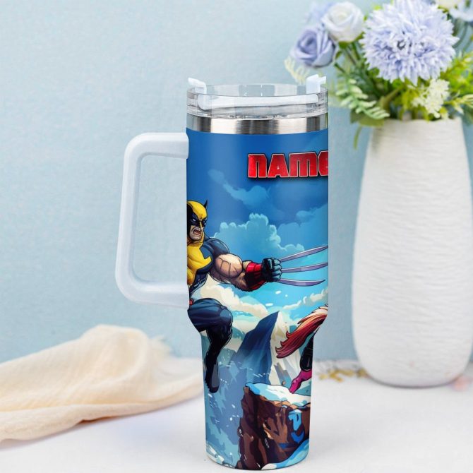 Deadpool Wolverine Movies Custom Stanley Quencher 40Oz Stainless Steel Tumbler With Handle - Image 3