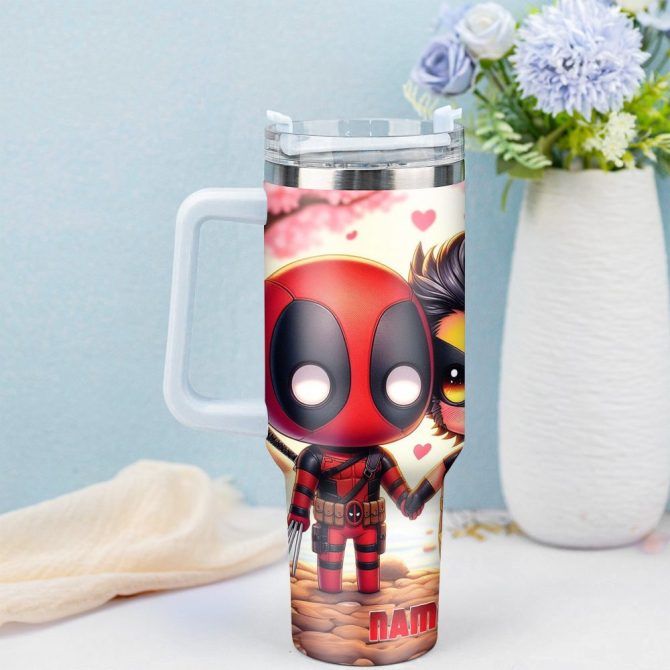 Deadpool Wolverine Movies Custom Stanley Quencher 40Oz Stainless Steel Tumbler With Handle - Image 2