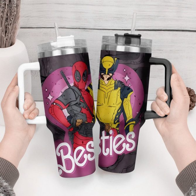Deadpool Wolverine Movies Custom Stanley Quencher 40Oz Stainless Steel Tumbler With Handle - Image 3