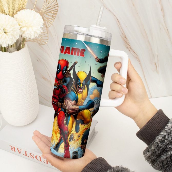 Deadpool Wolverine Movies Custom Stanley Quencher 40Oz Stainless Steel Tumbler With Handle - Image 3