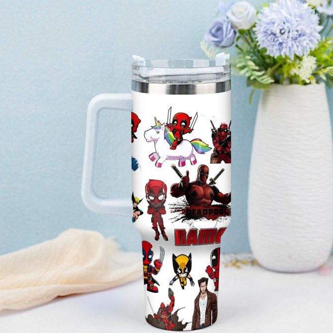 Deadpool Wolverine Movies Custom Stanley Quencher 40Oz Stainless Steel Tumbler With Handle - Image 2