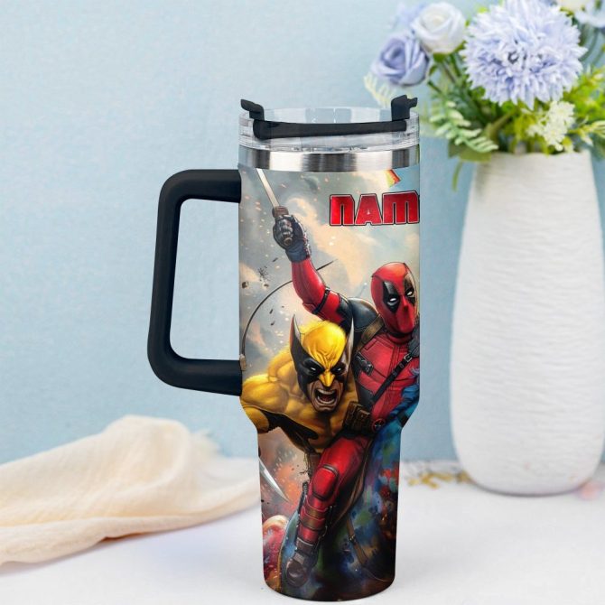 Deadpool Wolverine Movies Custom Stanley Quencher 40Oz Stainless Steel Tumbler With Handle - Image 2