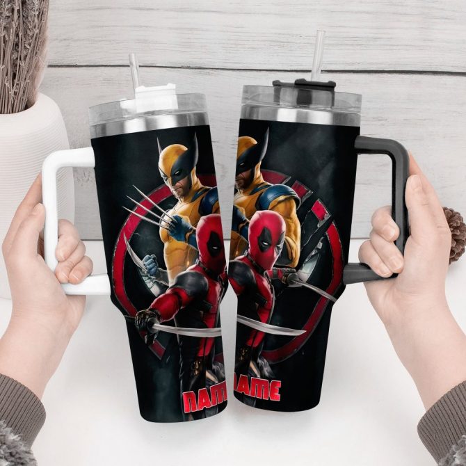 Deadpool Wolverine Movies Custom Stanley Quencher 40Oz Stainless Steel Tumbler With Handle - Image 4