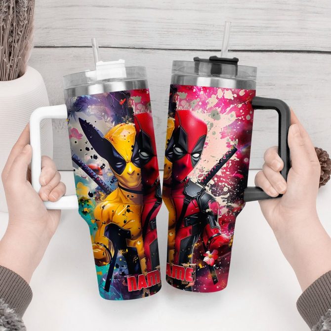 Deadpool Wolverine Movies Custom Stanley Quencher 40Oz Stainless Steel Tumbler With Handle - Image 3