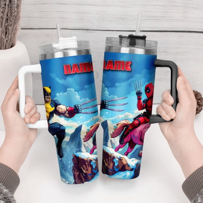 Deadpool Wolverine Movies Custom Stanley Quencher 40Oz Stainless Steel Tumbler With Handle - Image 4