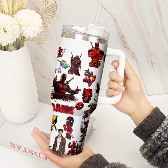 Deadpool Wolverine Movies Custom Stanley Quencher 40Oz Stainless Steel Tumbler With Handle - Image 4