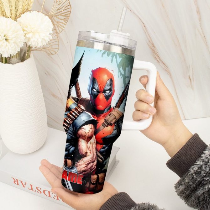 Deadpool Wolverine Movies Custom Stanley Quencher 40Oz Stainless Steel Tumbler With Handle - Image 4