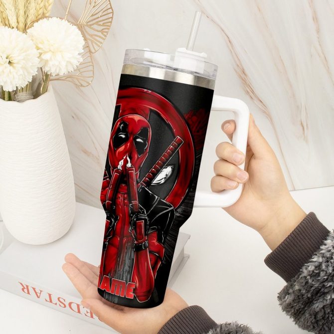 Deadpool Wolverine Movies Custom Stanley Quencher 40Oz Stainless Steel Tumbler With Handle - Image 3