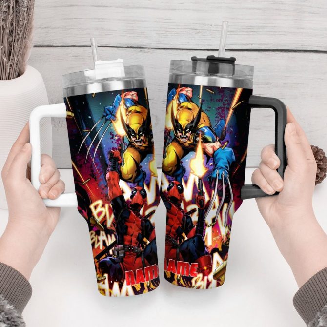Deadpool Wolverine Movies Custom Stanley Quencher 40Oz Stainless Steel Tumbler With Handle - Image 4
