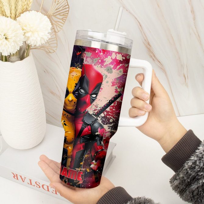 Deadpool Wolverine Movies Custom Stanley Quencher 40Oz Stainless Steel Tumbler With Handle - Image 4