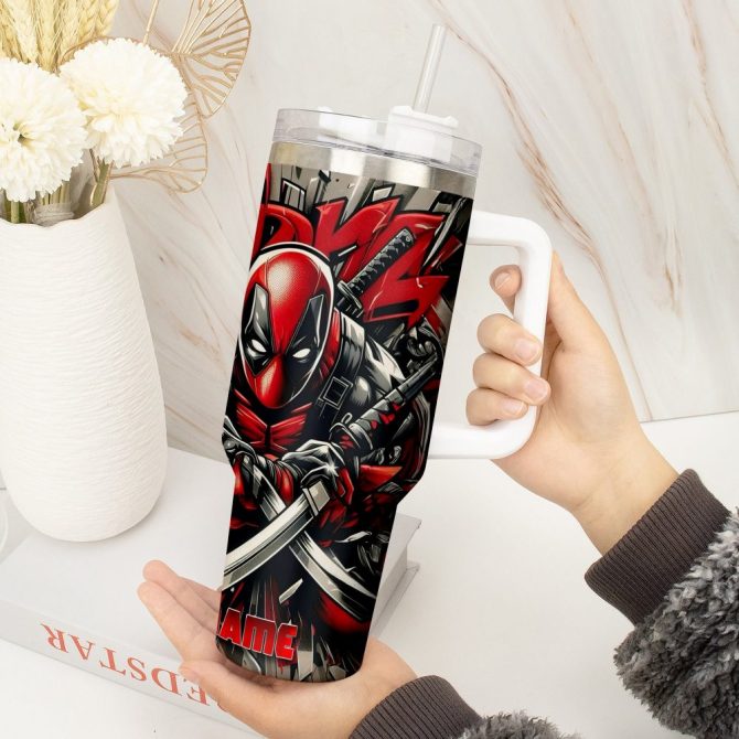 Deadpool Wolverine Movies Custom Stanley Quencher 40Oz Stainless Steel Tumbler With Handle - Image 3
