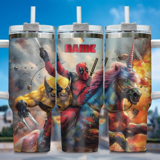 Deadpool Wolverine Movies Custom Stanley Quencher 40Oz Stainless Steel Tumbler With Handle