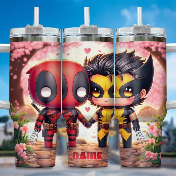 Deadpool Wolverine Movies Custom Stanley Quencher 40Oz Stainless Steel Tumbler With Handle