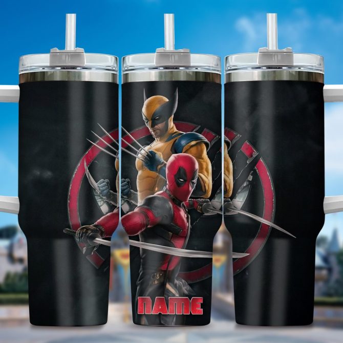 Deadpool Wolverine Movies Custom Stanley Quencher 40Oz Stainless Steel Tumbler With Handle