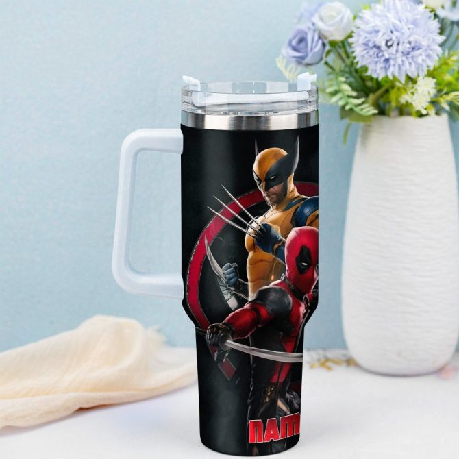 Deadpool Wolverine Movies Custom Stanley Quencher 40Oz Stainless Steel Tumbler With Handle - Image 3