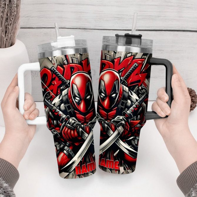 Deadpool Wolverine Movies Custom Stanley Quencher 40Oz Stainless Steel Tumbler With Handle - Image 2