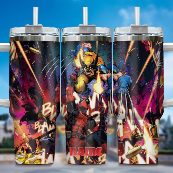 Deadpool Wolverine Movies Custom Stanley Quencher 40Oz Stainless Steel Tumbler With Handle