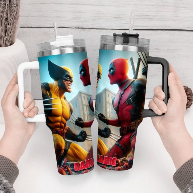Deadpool Wolverine Movies Custom Stanley Quencher 40Oz Stainless Steel Tumbler With Handle - Image 2