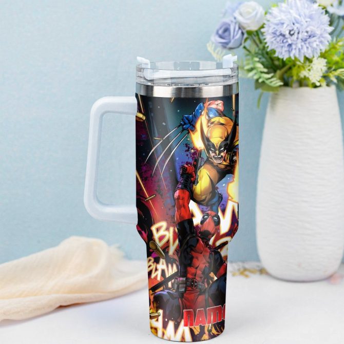 Deadpool Wolverine Movies Custom Stanley Quencher 40Oz Stainless Steel Tumbler With Handle - Image 3
