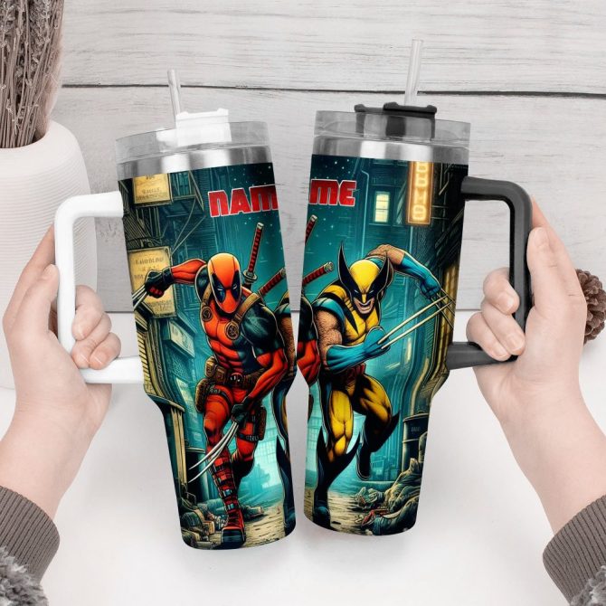 Deadpool Wolverine Movies Custom Stanley Quencher 40Oz Stainless Steel Tumbler With Handle - Image 3