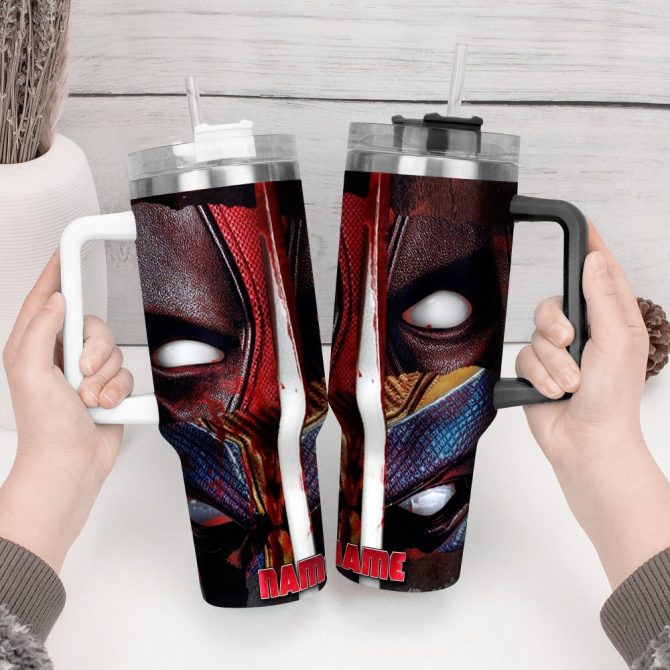 Deadpool Wolverine Movies Custom Stanley Quencher 40Oz Stainless Steel Tumbler With Handle - Image 4