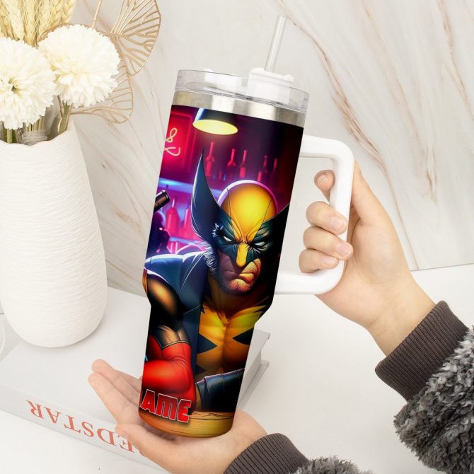 Deadpool Wolverine Movies Custom Stanley Quencher 40Oz Stainless Steel Tumbler With Handle - Image 2
