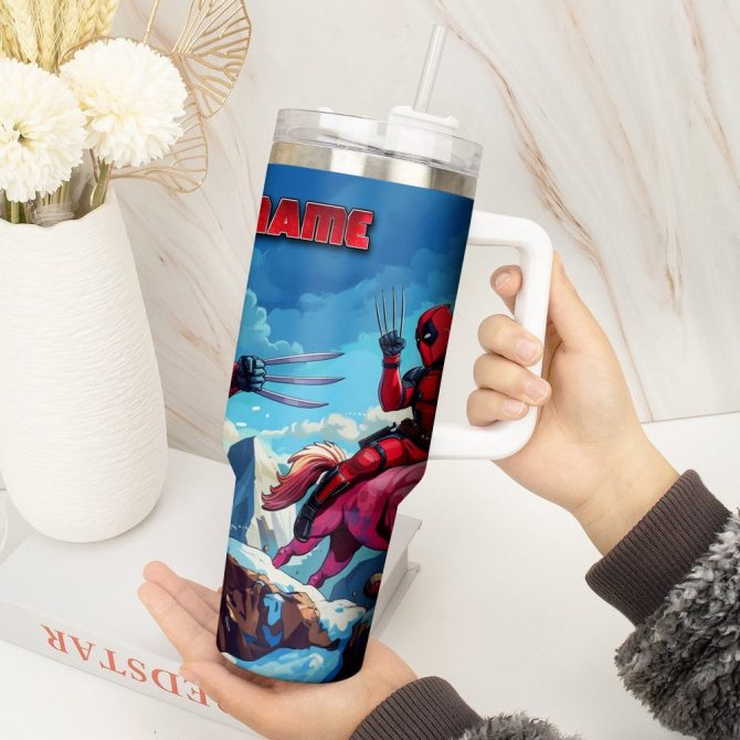 Deadpool Wolverine Movies Custom Stanley Quencher 40Oz Stainless Steel Tumbler With Handle - Image 2