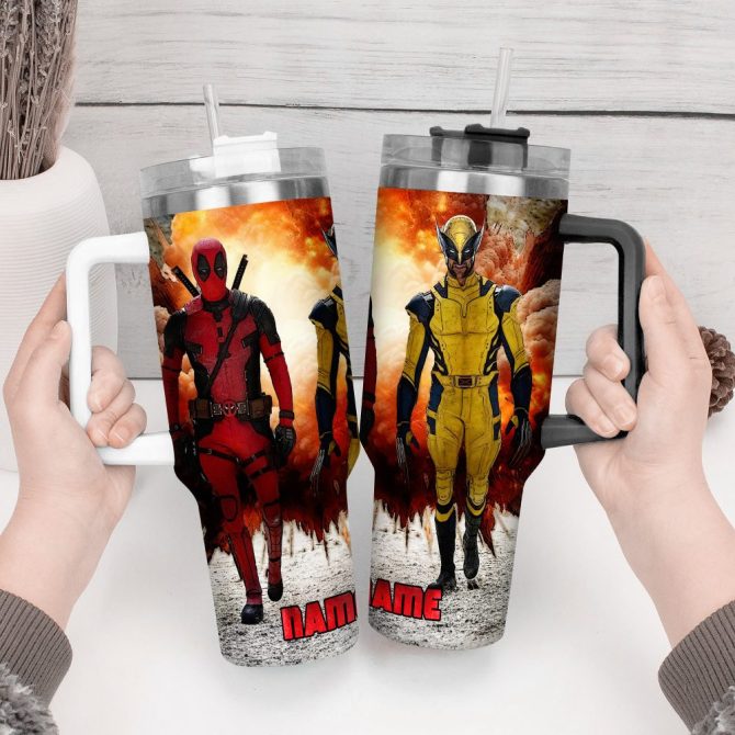 Deadpool Wolverine Movies Custom Stanley Quencher 40Oz Stainless Steel Tumbler With Handle - Image 4