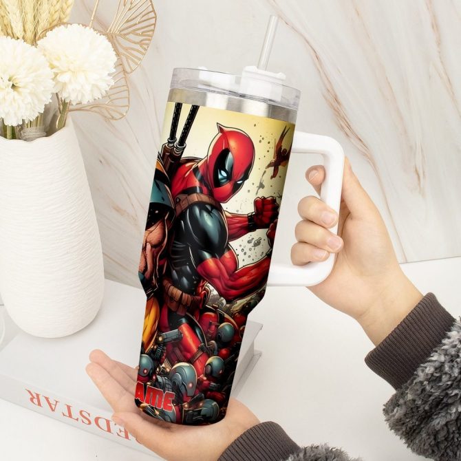 Deadpool Wolverine Movies Custom Stanley Quencher 40Oz Stainless Steel Tumbler With Handle - Image 4