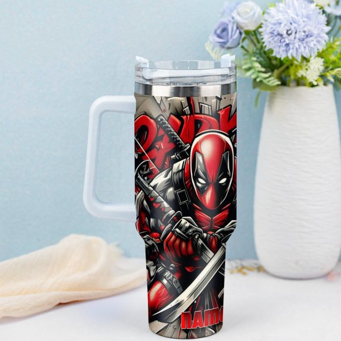 Deadpool Wolverine Movies Custom Stanley Quencher 40Oz Stainless Steel Tumbler With Handle - Image 4
