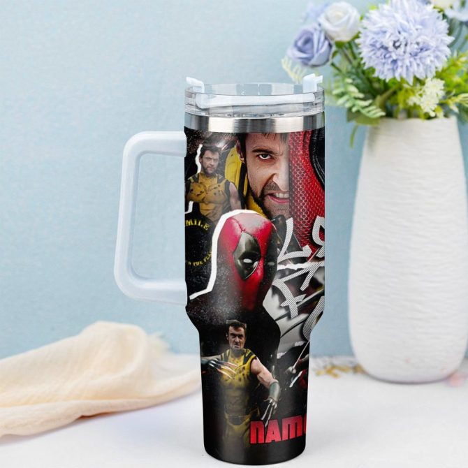Deadpool Wolverine Movies Custom Stanley Quencher 40Oz Stainless Steel Tumbler With Handle - Image 2