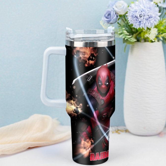 Deadpool Wolverine Movies Custom Stanley Quencher 40Oz Stainless Steel Tumbler With Handle - Image 3
