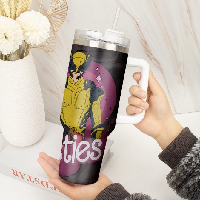Deadpool Wolverine Movies Custom Stanley Quencher 40Oz Stainless Steel Tumbler With Handle - Image 4