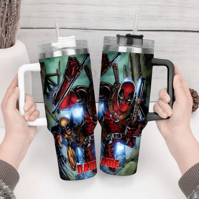 Deadpool Wolverine Movies Custom Stanley Quencher 40Oz Stainless Steel Tumbler With Handle - Image 4