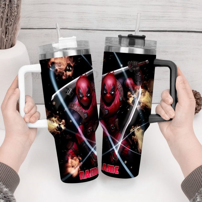Deadpool Wolverine Movies Custom Stanley Quencher 40Oz Stainless Steel Tumbler With Handle - Image 4