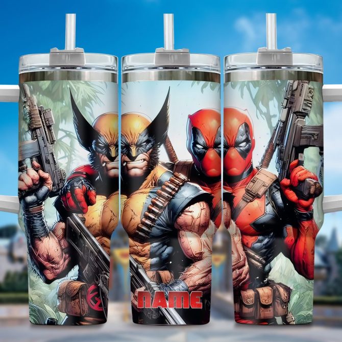 Deadpool Wolverine Movies Custom Stanley Quencher 40Oz Stainless Steel Tumbler With Handle