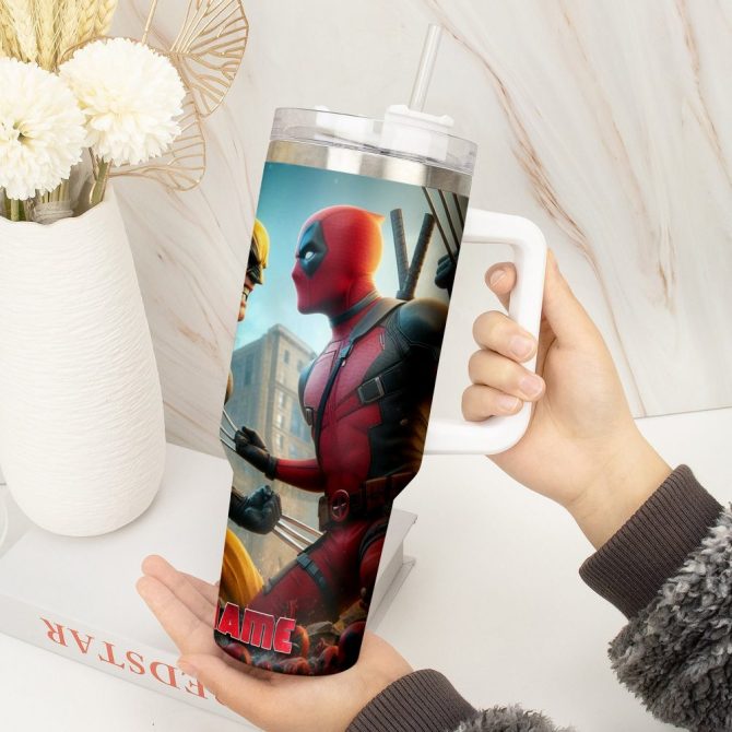 Deadpool Wolverine Movies Custom Stanley Quencher 40Oz Stainless Steel Tumbler With Handle - Image 3