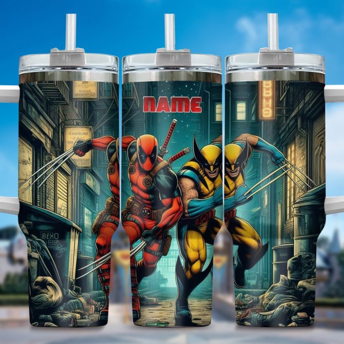 Deadpool Wolverine Movies Custom Stanley Quencher 40Oz Stainless Steel Tumbler With Handle