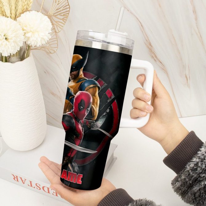 Deadpool Wolverine Movies Custom Stanley Quencher 40Oz Stainless Steel Tumbler With Handle - Image 2