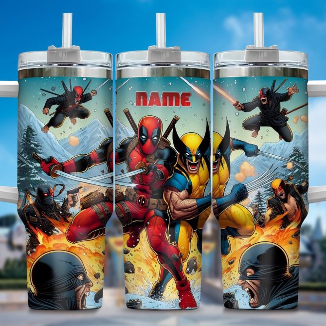 Deadpool Wolverine Movies Custom Stanley Quencher 40Oz Stainless Steel Tumbler With Handle
