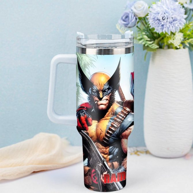 Deadpool Wolverine Movies Custom Stanley Quencher 40Oz Stainless Steel Tumbler With Handle - Image 2