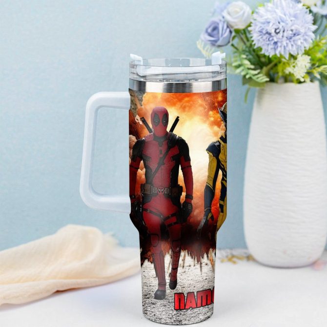 Deadpool Wolverine Movies Custom Stanley Quencher 40Oz Stainless Steel Tumbler With Handle - Image 2