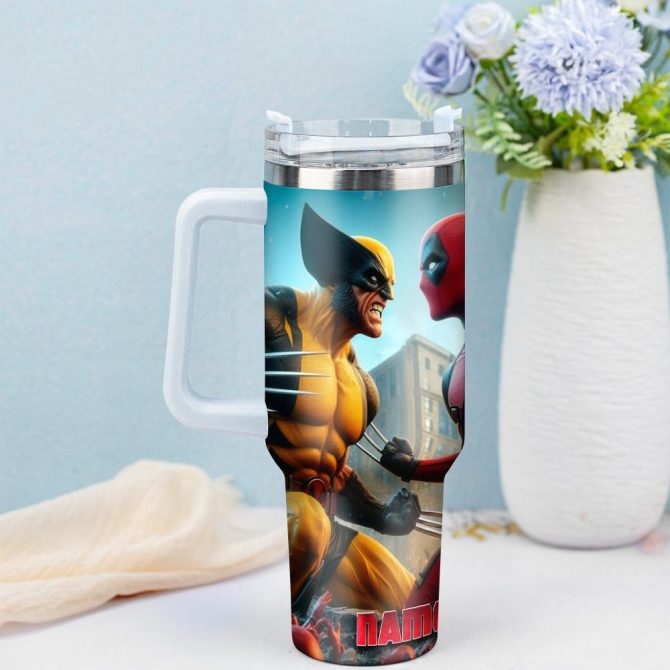 Deadpool Wolverine Movies Custom Stanley Quencher 40Oz Stainless Steel Tumbler With Handle - Image 4
