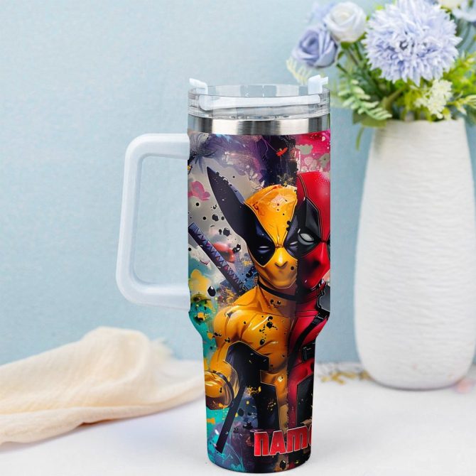 Deadpool Wolverine Movies Custom Stanley Quencher 40Oz Stainless Steel Tumbler With Handle - Image 2