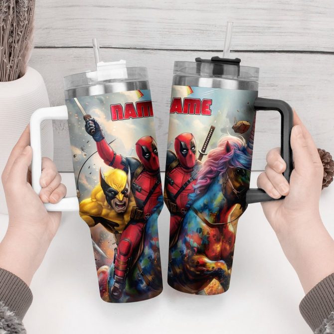 Deadpool Wolverine Movies Custom Stanley Quencher 40Oz Stainless Steel Tumbler With Handle - Image 3