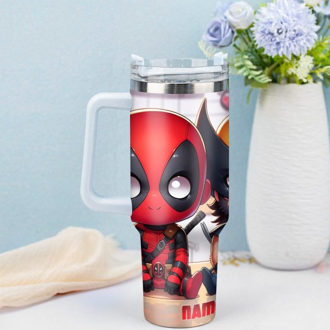 Deadpool Wolverine Movies Custom Stanley Quencher 40Oz Stainless Steel Tumbler With Handle - Image 3