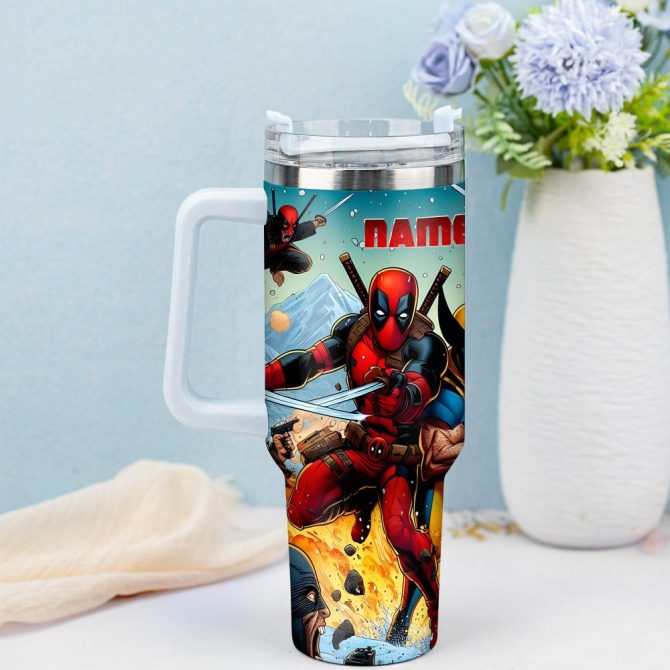 Deadpool Wolverine Movies Custom Stanley Quencher 40Oz Stainless Steel Tumbler With Handle - Image 4