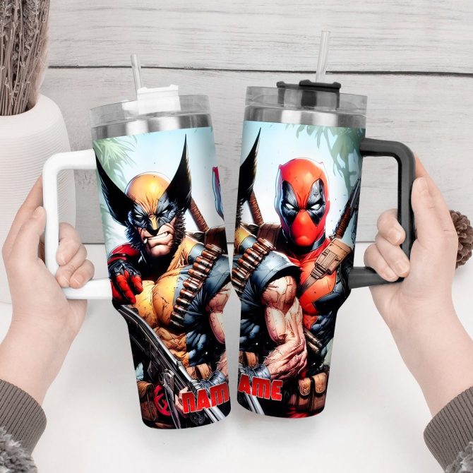 Deadpool Wolverine Movies Custom Stanley Quencher 40Oz Stainless Steel Tumbler With Handle - Image 3
